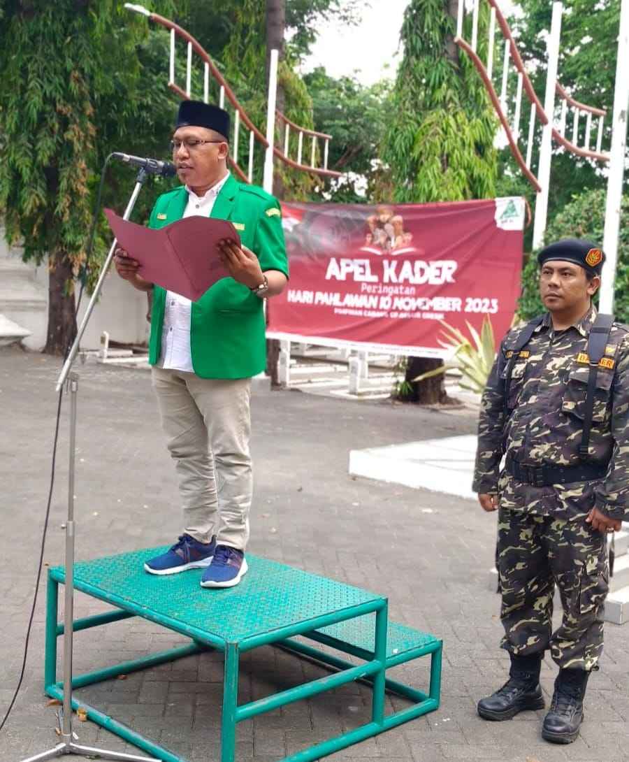 Ketua Pimpinan Gerakan Pemuda Ansor Gresik, Abdul Rokhim M.Pd.I saat menyampaikan amanat Apel. Foto: dok GP Ansor Gresik/NUGres