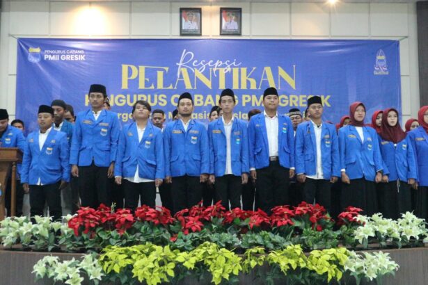 Pengurus Cabang (PC) Pergerakan Mahasiswa Islam Indonesia (PMII) Gresik masa khidmat 2024 - 2024 resmi dilantik, Ahad (21/7/2024). Foto: dok PC PMII Gresik/NUGres