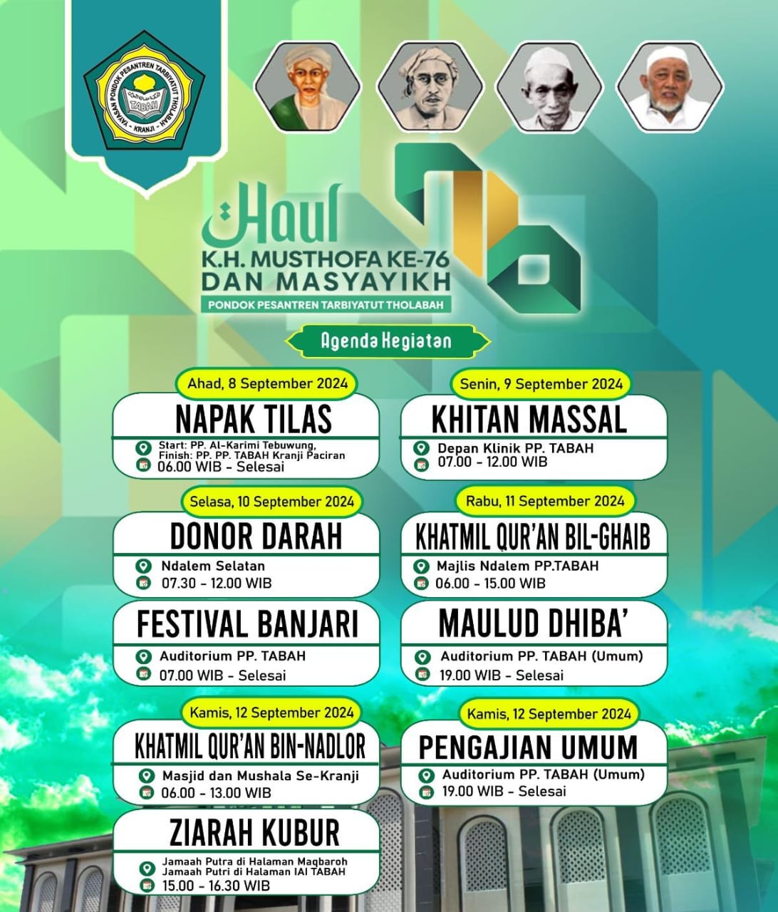 Rangkaian Haul ke-76 almaghfurlah KH Musthofa pendiri Pondok Pesantren Tarbiyatut Tholabah Kranji Paciran Lamongan. Foto: IG @pondokkranji/NUGres