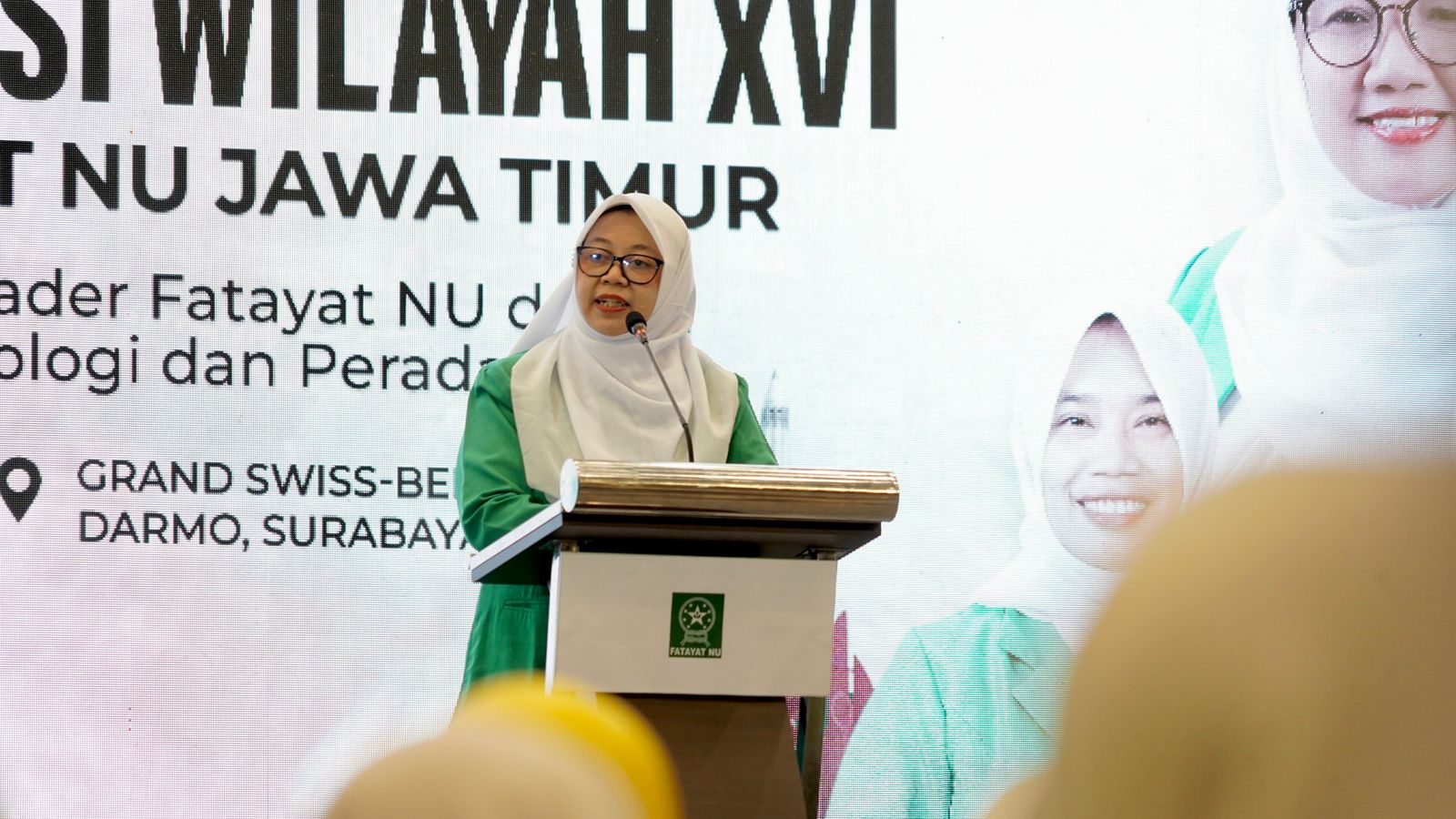 Sambutan Ketua Umum Pimpinan Pusat Fatayat NU, Hj Margaret Aliyatul Muaimunah, M.Si., pada Konferwil XVI Fatayat NU Jatim. Foto: dok PW Fatayat NU Jatim/NUGres