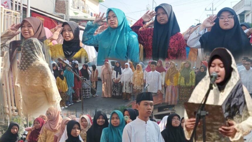 Memperingati Hari Sumpah Pemuda Tahun 2024, dua lembaga pendidikan yakni SMP Mu'allimat NU Gresik (sekolah khusus putri) dan SMP NU 1 Gresik (sekolah khusus putra) berkolaborasi menggelar Apel Sumpah Pemuda, pada Senin (28/10/2024) pagi. Foto: dok SMP Mu'allimat NU Gresik/NUGres