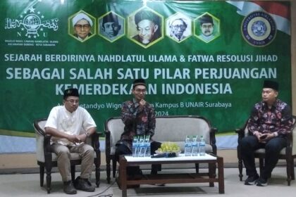 Sarasehan kebangsaan bertema Berdirinya NU dan Resolusi Jihad NU sebagai Salah Satu Pilar Kemerdekaan Indonesia, di Gedung Soetandyo Wignjosubroto UNAIR Surabaya, Ahad (6/10/2024). Foto: ist/NUGres