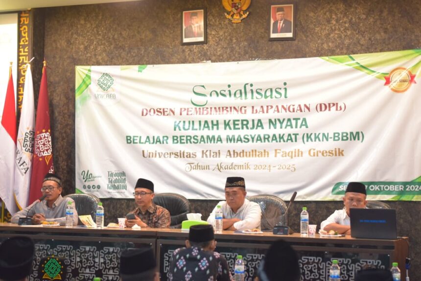 Universitas Kiai Abdullah Faqih (Unkafa Gresik) menggelar sosialisasi bagi Dosen Pendamping Lapangan (DPL) Kuliah Kerja Nyata Belajar Bersama Masyarakat, Senin (7/10/2024). Foto: dok Unkafa Gresik/NUGres