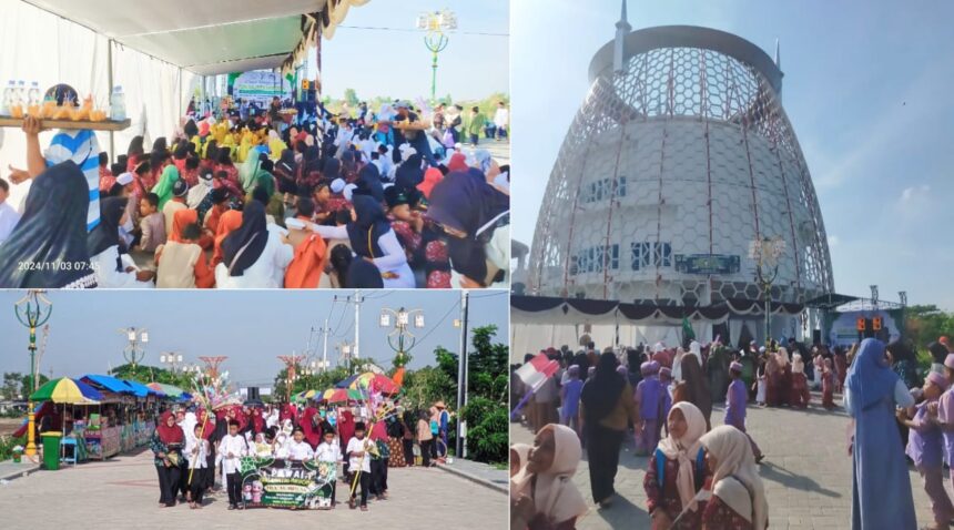 Ribuan santri dari TPQ/TPA dan Madin se-Kecamatan Balongpanggang Gresik mengikuti Kirab Peringatan Hari Santri Tahun 2024 di Masjid KH Robbach Ma'sum, Ahad (3/11/2024) pagi. Foto: Samsul/NUGres