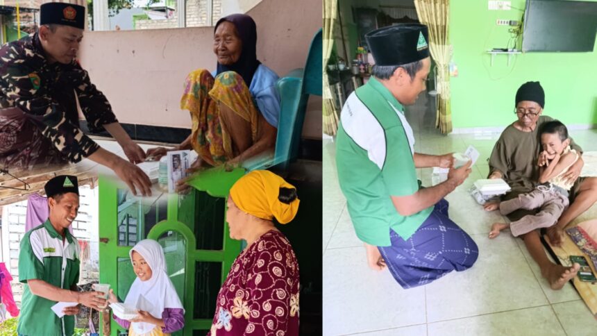 Pimpinan Ranting (PR) GP Ansor Sekapuk melalui Lembaga Ansor Peduli (LAP) melakukan kegiatan sosial dari pintu ke pintu untuk serahkan santunan kepada kaum lansia, anak yatim dan disabilitas, Jum'at (29/11/2024). Foto: dok PR GP Ansor Sekapuk/NUGres