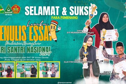 Flyer pengumuman para pemenang Lomba Essay PAC GP Ansor Cerme dalam rangkaian Peringatan Hari Santri Nasional 2024. Foto: dok PAC GP Ansor Cerme/NUGres