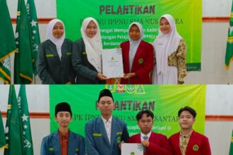 Pimpinan Komisariat (PK) Ikatan Pelajar Nahdlatul Ulama (IPNU) dan Ikatan Pelajar Putri Nahdlatul Ulama (IPPNU) SMA Nusantara Bungah Gresik secara masa khidmat 2024 - 2025, resmi dilantik pada Sabtu (9/11/2024). Foto: dok PK IPNU IPPNU SMA Nusantara Bungah/NUGres