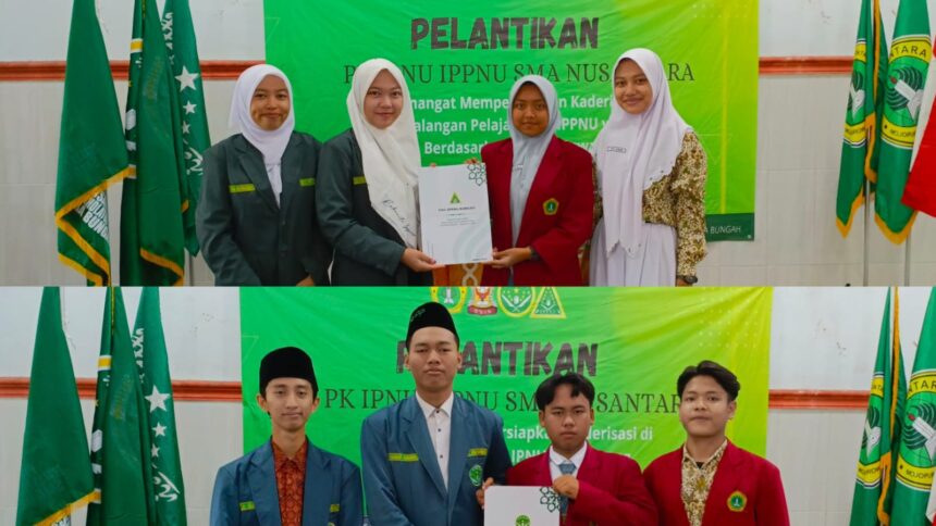 Pimpinan Komisariat (PK) Ikatan Pelajar Nahdlatul Ulama (IPNU) dan Ikatan Pelajar Putri Nahdlatul Ulama (IPPNU) SMA Nusantara Bungah Gresik secara masa khidmat 2024 - 2025, resmi dilantik pada Sabtu (9/11/2024). Foto: dok PK IPNU IPPNU SMA Nusantara Bungah/NUGres