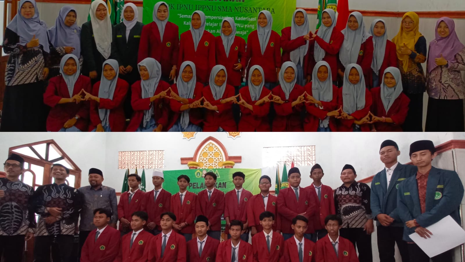 Usai dilantik para pegiat PK IPNU IPPNU SMA Nusantara Bungah masa khidmat 2024 - 2025 mengabadikan momen dengan foto bersama. Foto: dok PK IPNU IPPNU SMA Nusantara Bungah/NUGres