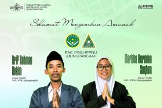 Ketua Mandataris Pimpinan Anak Cabang (PAC) IPNU IPPNU Ujungpangkah masa khidmat 2024 - 2026, rekan Arif dan rekanita Martha terpilih dalam Konferancab ke-X. Foto: ig @mwcnu.ujungpangkah/NUGres