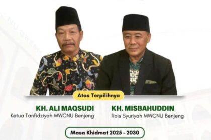 Konferensi MWCNU Benjeng yang ke-XI, pada Ahad (12/1/2025), menetapkan secara aklamasi KH Misbahuddin sebagai Rais Syuriyah MWCNU Benjeng bersama KH Ali Maqsudi selaku Ketua Tanfidziyah untuk masa khidmat 2025 - 2030. Foto: ist/NUGres