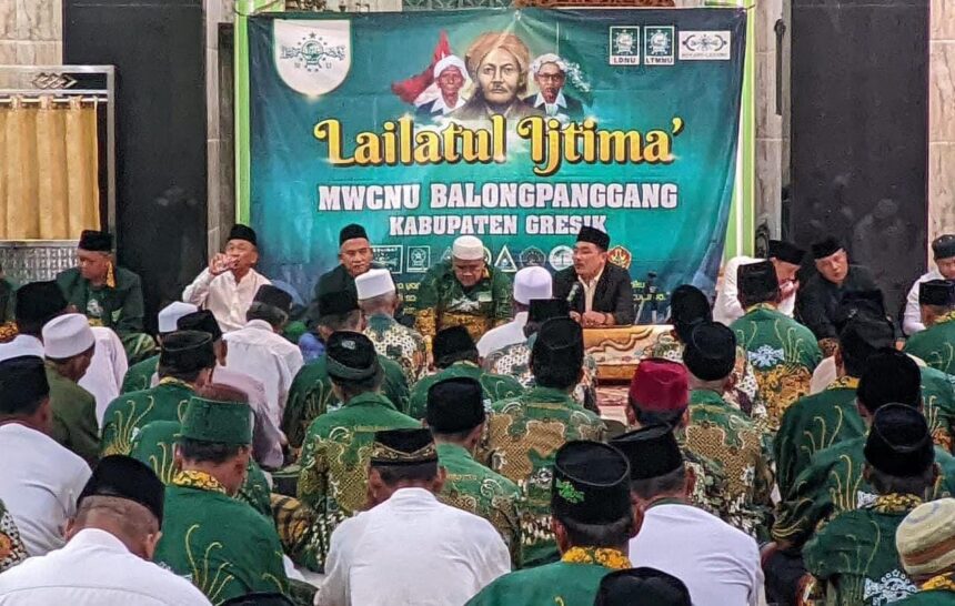 Lailatul Ijtima' MWCNU Balongpanggang Gresik pada Sabtu (4/1/2025).disampaikan rangkaian Konferensi XIV dan Pentingnya Memahami AD/ART Organisasi. Foto: dok MWCNU Balongpanggang/NUGres