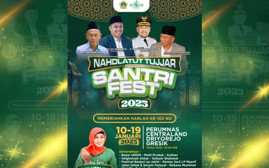 Peringatan Hari Lahir (Harlah) ke-102 Nahdlatul Ulama, MWCNU Driyorejo menggelar event Nahdlatut Tujjar Santri Fest 2025. Foto: ist/NUGres