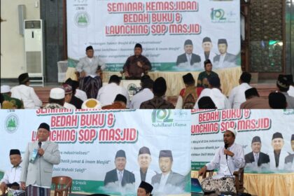 Menyemarakkan Hari Lahir ke-102 Nahdlatul Ulama, Pengurus Cabang Lembaga Takmir Masjid Nahdlatul Ulama Gresik (PC LTMNU Gresik), menggelar Seminar Kemasjidan dan Launching SOP Pelayanan Masjid, pada Ahad (19/1/2025). Foto: dok PC LTMNU Gresik/NUGres