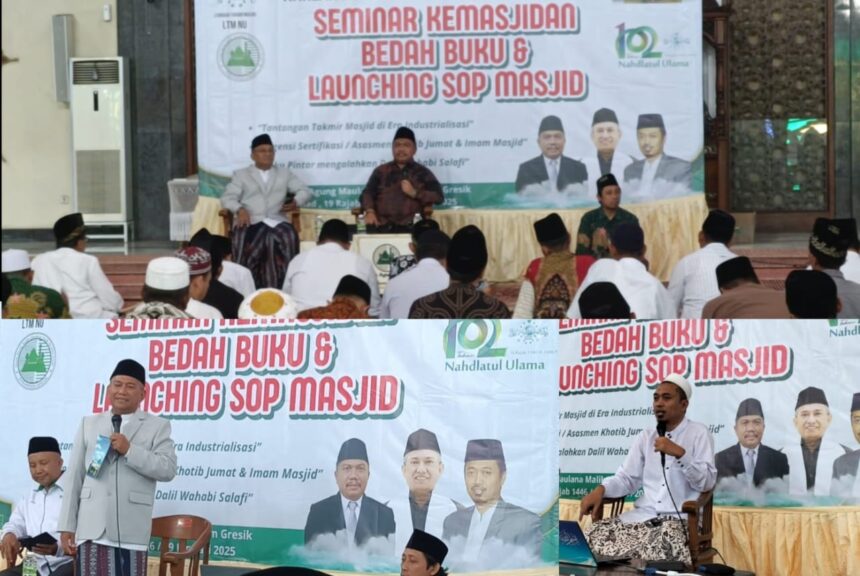 Menyemarakkan Hari Lahir ke-102 Nahdlatul Ulama, Pengurus Cabang Lembaga Takmir Masjid Nahdlatul Ulama Gresik (PC LTMNU Gresik), menggelar Seminar Kemasjidan dan Launching SOP Pelayanan Masjid, pada Ahad (19/1/2025). Foto: dok PC LTMNU Gresik/NUGres