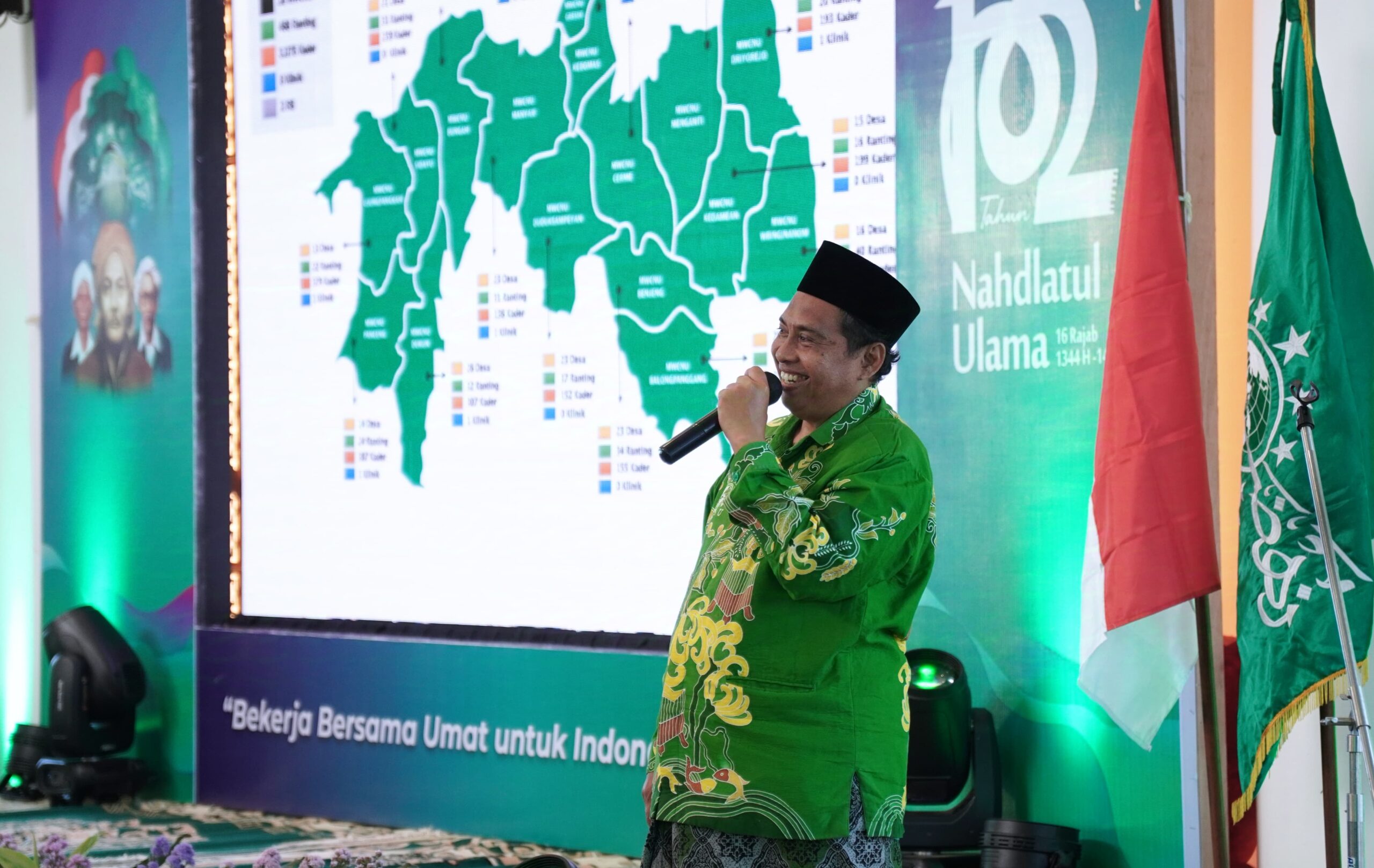 Ketua PCNU Gresik menyajikan peta data jamiyyah Nahdlatul Ulama Cabang Gresik. Foto: Jalil/NUGres