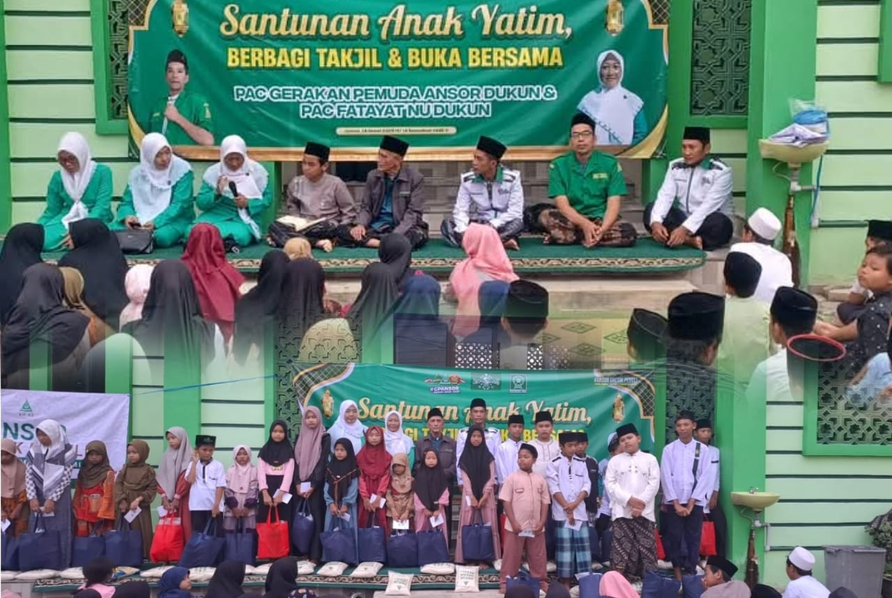 Seteah membagikan takjil bagi pengguna jalan, kegiatan berlanjut dengan santunan anak yatim dan buka bersama. Foto: dok PAC GP Ansor Dukun/NUGres