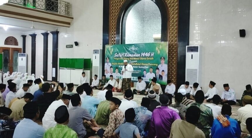 Safari Ramadhan 1446 Hijirah, PCNU Gresik di MWCNU Panceng turut dihadiri oleh Bupati Gresik H. Fandi Akhmad Yani (Gus Yani), Kamis (13/3/2025) malam. Foto: NUGres