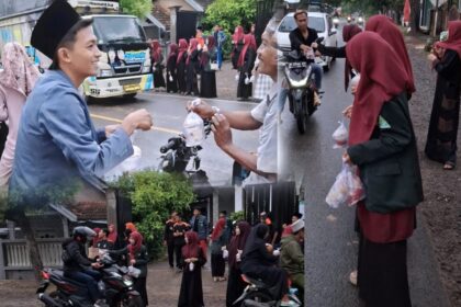 Pimpinan Anak Cabang (PAC) dan Dewan Koordinasi Anak Cabang (DKAC) IPNU IPPNU Sidayu menggelar aksi berbagi takjil gratis di Jalan Raya Wadeng, Kecamatan Sidayu, Gresik. Foto: dok PAC IPNU IPPNU Sidayu/NUGres