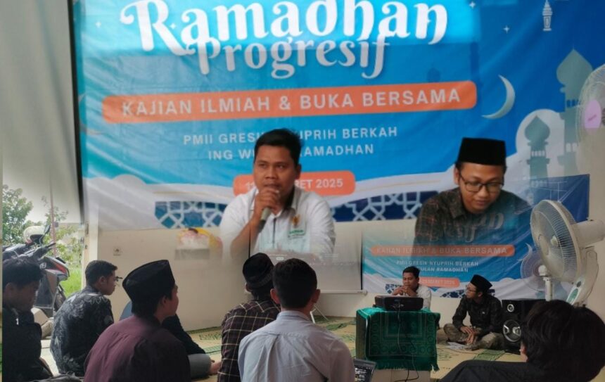 Kajian rutin Ramadhan Progresif PC PMII Gresik pada Ahad (23/3/2025) menghadirkan M. Suhanto alumni PMII yang kini aktif di BAZNAS Gresik guna membedah pentingnya kader memahami konsep filantropi. Foto: dok PMII Gresik/NUGres